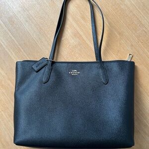 Coach Black Leather Tote with Gold Accents